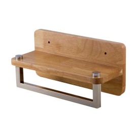 ALFI 12 Small Wooden Shelf with Chrome Towel Bar, Square-Shaped, Natural Wood