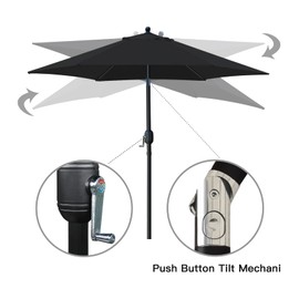 Sunnyglade 7.5' Patio Umbrella Outdoor Table Market Umbrella with Push Button Tilt/Crank, 6 Ribs (Black)
