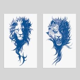 Oottati 2 Sheets Semi Permanent Waterproof Temporary Tattoos, 2 Weeks Long Last, 100% Plant-Based Ink Infinity Realistic Stickers, Lion Tiger Arm