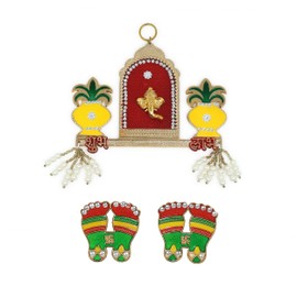 Diwali Ganesh Shubh Labh Acrylic Rangoli Set with Laxmi Charan Pagla Wall Hanging | Acrylic Kalash Design Shubha Labh & Laxmi Padhuka for Home Office Temple Mandir Pooja | Traditional Festival Décor