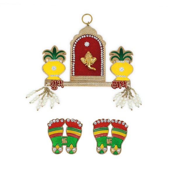 Diwali Ganesh Shubh Labh Acrylic Rangoli Set with Laxmi Charan