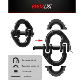 DAYDOOR 1/2" Trailer Safety Chain Hooks,G80 Safety Chain Shackle,12000 lbs Loading Tow Chain Connector, Tow Hitch Hammerlock Coupling Link with Rubber Isolators for Trucks,Trailers(2-Pack) (Black)