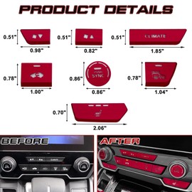 Xotic Tech 12pcs Center Console AC Button Switch Patch Cover Trims, Red Aluminum Alloy, Compatible with Honda CR-V DX 2017-2022