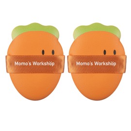 Momo’s Workshop Carrot Makeup Sponge – Dual-Use PU Beauty Sponge with Lychee Leather Handle, 16mm Hydrophilic Sponge for Foundation Coverage, Dry/Wet Application,2pcs with Case