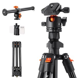 K&F Concept 76 inch Camera Tripod with Rotatable Multi-Angle Center Column,Lightweight Travel Outdoor DSLR Tripods with 360 Degree Ball Head Load Capacity 8kg/17.6lbs, Cellphone Clips for smartphone