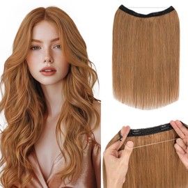 Hairro Wire Hair Extensions Human Hair, Fish Line Invisible Adjustable & Clips in Extensions Straight, 100% Real Hairpieces Seamless Blending for Women, 22 Inch 100g Light Brown