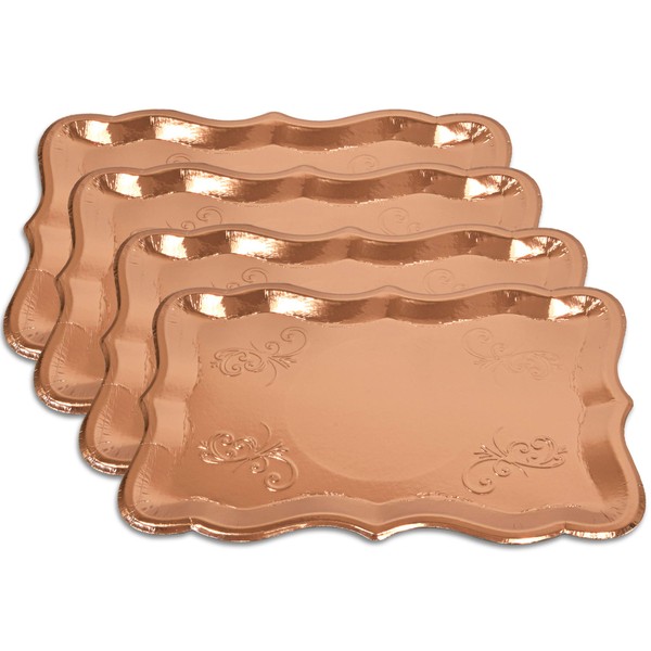 10 Rose Gold Rectangle Trays for Elegant Dessert Table Serving Parties 9" x 13" Heavy Duty Disposable Paper Cardboard for Platters, Cupcake Display, Birthday Party, Dessert, Weddings & More Food Safe