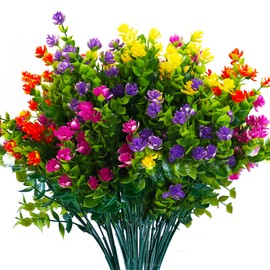 16 Bundles Artificial Flowers for Outdoors, Plastic Flowers, UV Resistant Fake Plants Faux Greenery Shrubs for Garden Outdoor Indoor Home Hanging Planter Patio Window Box Farmhouse Decor (4 Colors)