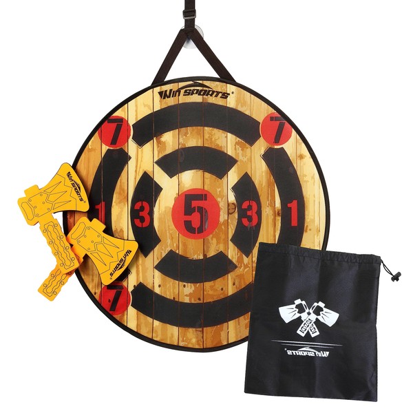 WIn SPORTS Toy Foam Axe Throwing Game - Indoor Outdoor Target Game,Includes Two Foam Axes, One 26” Easy Fold Target and A Carry Bag