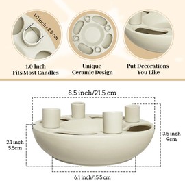 Handmade White Ceramic Candle Holder - Advent Wreath for Home Altar Decor Party Centerpieces & DIY