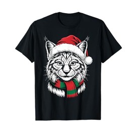 Bobcat Xmas Santa Hat Scarf Christmas Costume T-Shirt