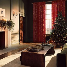 Topfinel Christmas Decoration Curtains with Eyelets Christmas Red Curtains Living Room Modern Short Curtain 160 cm High Stores Curtain Scarf Set of 2 140 cm Wide Decorative Curtain for Bedroom