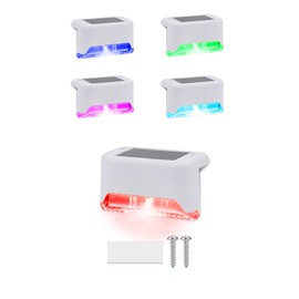 4 Pack RGB Solar Deck Lights Outdoor for Step, Stairs, Railing, Fence, Small Waterproof Color Changing LED for Outside Decor Lighting No Drill Install for Patio, Garden, Pool, Balcony(White Shell)