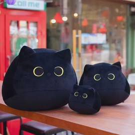 Black Cat Design Plush Toy, 1 Count Soft Cat Stuffed Animal, Cat Plush Pillow, Birthday Gift:_Black_23cm/9.05in