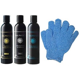 Tan Physics True Color Combo with Tanner, Exfoliator, Extender & Exfoliation Gloves – Self Tanning Lotion – Instant Tanning Lotion for Face & Body – Natural Self Tanner for a Streak-Free