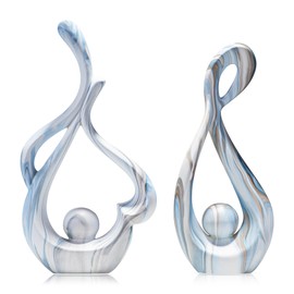 Blue Sculptures Home Decor, Ceramic Statues Coffee Table Decor for Living Room, Centerpiece for Dining Room Table, Shelf, Entry, Modern Minimalist Abstract Art Objects (2pcs)