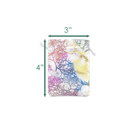 TheDisplayGuys 100-Pack 3" x 4" Coral-Lines Sheer Organza Gift Bags w. Drawstring - White - for Jewelry, Candy, Treats, Wedding Favors Mesh Pouches