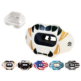 COOLLO SPORTS Lip Guard Mouthguard MAXX/Might Football and High Impact Sports Lip Protector for Adults & Youth (Strap Included) (Golden Black Fangs -(Two Layers), with Case (Adult 8+))