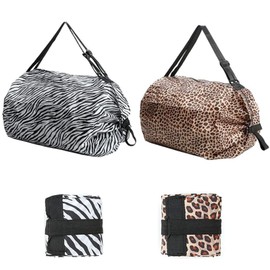 KAZETEC 2-Pack Foldable Shopping Bags - Reusable & Portable Grocery Bags with Reinforced Handles for Groceries, Picnic, Camping - Waterproof Travel Duffel Bag(15.7"x15.7")