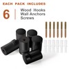 bsdonte Wood Wall Hooks 6 Pack, Black Coat Hooks Wall
