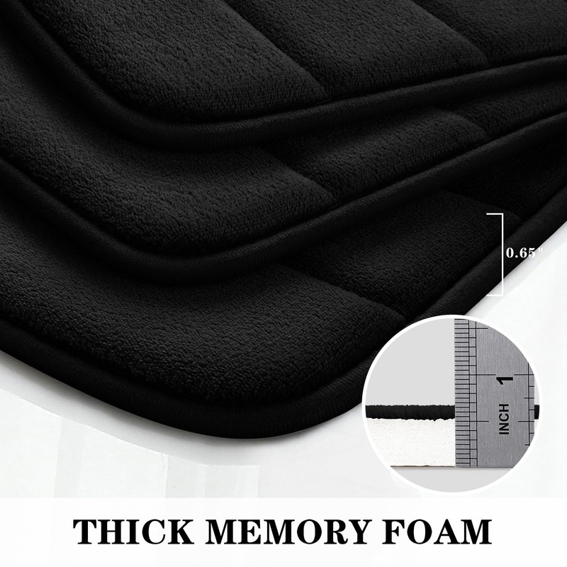 BYSURE BYSURE Black Memory Foam Bathroom Rug Set 3 Piece,