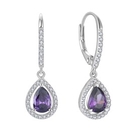 JIWOY Pear Shape Gemstone Earrings Sterling Silver Women's Dangle Earrings with Created Amethyst Hypoallergenic