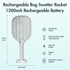 Lulant Electric Fly Swatter Rechargeable, Electric Bug Zapper Racket with Light, Mosquito Swatter, 3000V Detachable Dual Modes Fly Zapper, Mosquito Killer for Indoor Outdoor (2Pack)