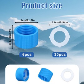6pcs Water Filter Coupling Kit, Cleaning Coupler with 30 Cap Sealing Gasket Replacement Compatible with Sawyer Squeeze Filtration System& Standard Plastic Bottle for Hiking Camping Accessories