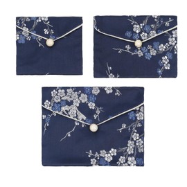 Andux Silk Jewelry Bag Silk Coin Purse Jewelry Plum Blossom Embroidery Silk Brocade Travel Jewelry Pouch 3pcs SP/DZ-01 (Blue)