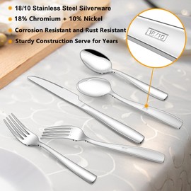 LIANYU 48-Piece 18/10 Silverware Set with Steak Knives and Drawer Organizer, Stainless Steel Flatware Service Cutlery Set for 8, Eating Utensils for Home Kitchen Entertaining, Mirror Polished
