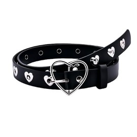 Vintage Skinny Y2k Belt for Women Girls Punk Rock Heart Belts for Dress Skirts Gothic Black Thin Belts Y2k Grunge Accessories for Women Girls Retro Heart Leather Belt for Jeans Pants Gen Z Accessories