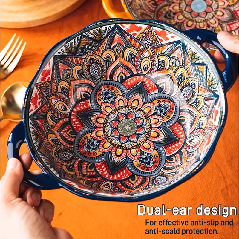 Bohemia Large Bowls with Handle, 40 oz Ceramic Soup Bowl