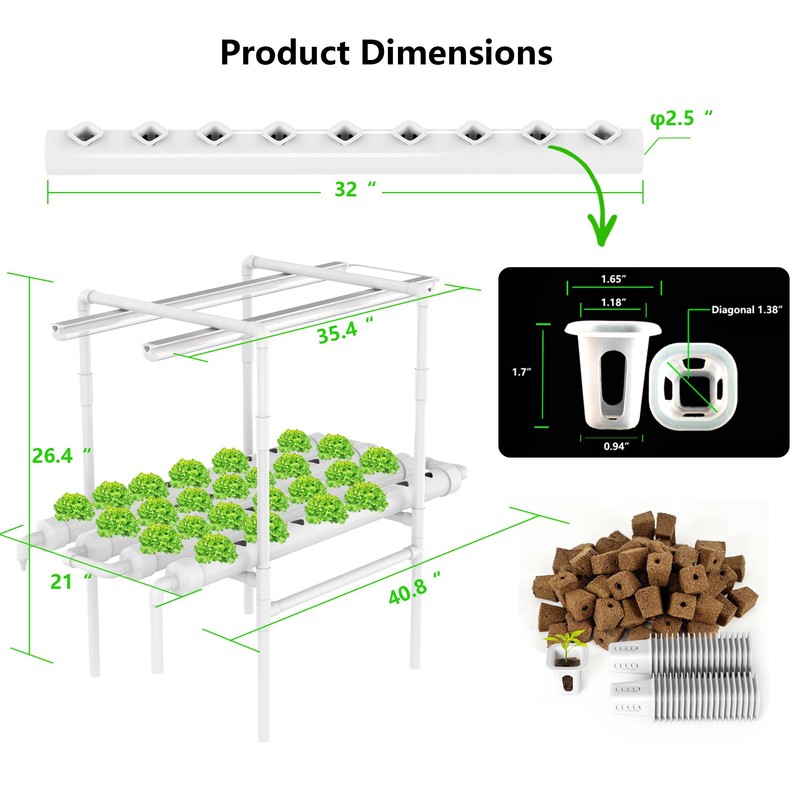 DPROOTS NFT Hydroponic Growing System Kit - Full-Spectrum Grow Lights