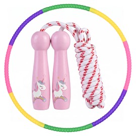Detachable Weighted Fitness Hoop Combined with Pink Unicorn Skipping Rope, Adjustable Size and Space Saving Storage for Daily Fitness Exercises