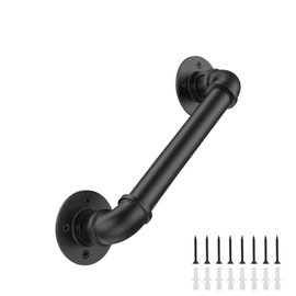 Groking 1FT Industrial Stair Railing Wall Mount Staircase Handrail φ1.3" Pipe Hand Rail for Steps Grab Bar Foot Rail Vintage Pipe Railing Black Deck Handrail for Outdoor Indoor Stairs Porch