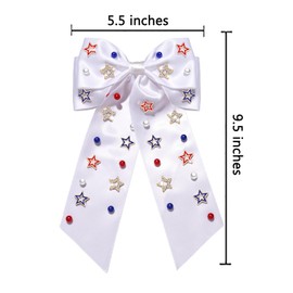 4th of July Hair Clips for Women American Flag Patriotic Star Hair Bow Red White Blue USA Rhinestone Hair Bows Fourth of July Hair Accessories Outfits Independence Day Party Favors