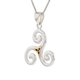 Jewelry Trends Celtic Triskele with Gold-Plated Trinity Knot Sterling Silver Pendant Necklace 18"
