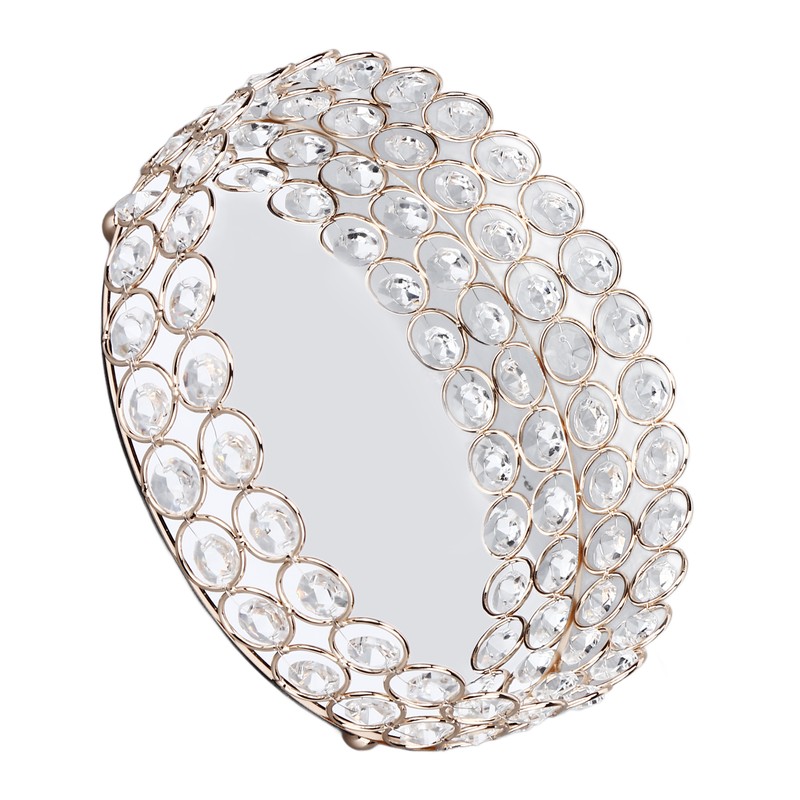 Crystal Cosmetic Makeup Tray 8in Round Display Tray Mirrored Metal