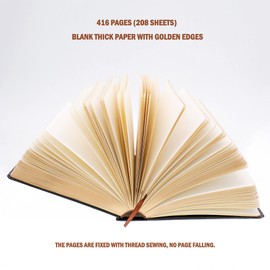 Thick Journal , Blank Premium Papers with Golden Rim, Hardcover Notebook with Black Soft Faux Leather Cover, 416 Pages 208 Sheets A5 Sketchbook for Writing Drawing