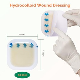 Greetmed Vendas hidrocoloides de 4" x 4" con borde fino, apósito hidrocoloide grande, autoadhesivo, impermeable, muy absorbente, para quemaduras, úlce