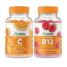 Lifeable Lifeable Vitamin C 750mg + Vitamin B12, Gummies Bundle - Great Tasting, Vitamin Supplement, Gluten Free, GMO Free, Chewable Gummy