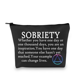 G2TUP Sobriety Gift Addiction Recovery Cosmetic Bag AA Symbol Anonymous Gifts Sober New Beginnings Gift Zipper Pouch (Sobriety Black)