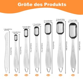 7 Piece Stainless Steel Measuring Spoon Set (18/8) with Scraper - Kitchen Scales for Baking & Cooking - Precise Dosing for Dry & Liquid Ingredients