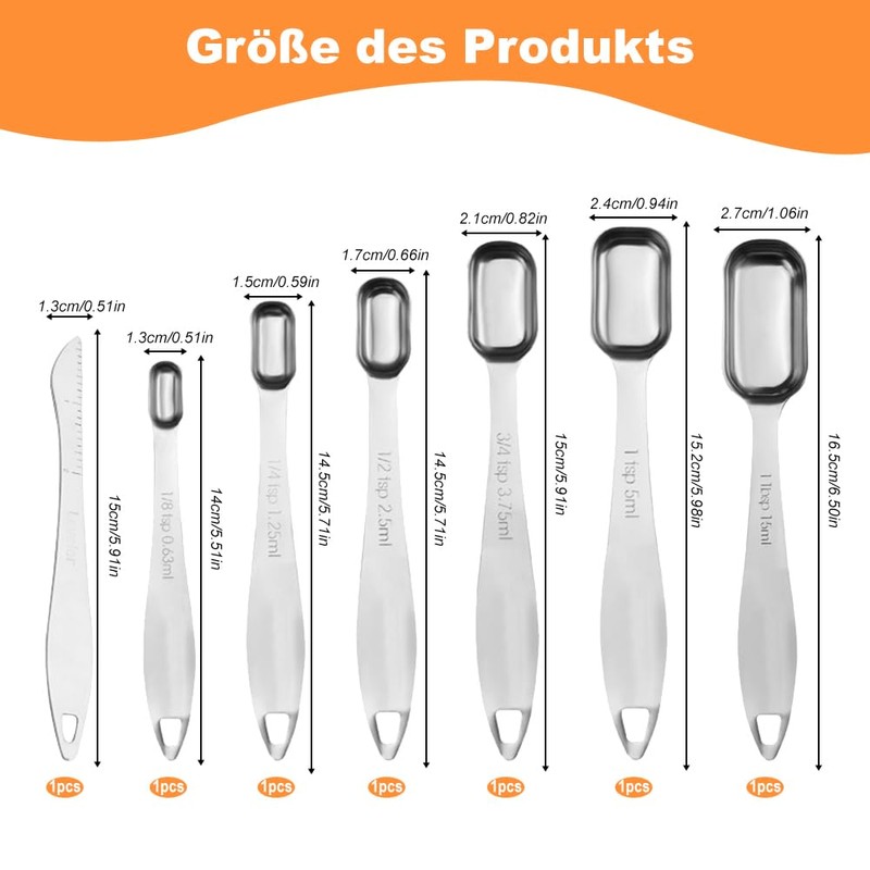 7 Piece Stainless Steel Measuring Spoon Set (18/8) with Scraper