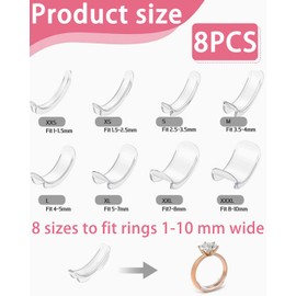 SCJJZ 8pcs ring verkleinerung,Ringverkleinerer Unsichtbar,ring verkleinerung unsichtbar,Transparent Unsichtbarer Ringgrößenversteller für lose Ringe,Ringgrößenversteller passend für Männer und Frauen