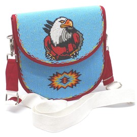 Lavivia Handmade Beaded Crossbody Handbag | Aboriginal Style Inspired | Czech Glass Beads Shoulder Bag | Adjustable Strap Unisex Handbag | Turquoise Blue Eagle.