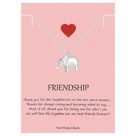 Your Always Charm Geometric Origami Elephant Necklace,Lucky Elephant Friendship Present with Message Card (Silver Elephant)