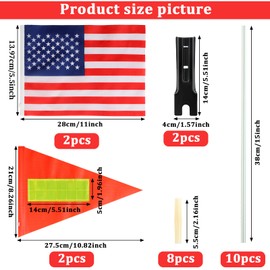2 Sets Bike Safety Flag with Pole Heavy Duty Fiberglass Pole US Flag Orange Safety Flag Adjustable Bicycle Flag Pole for Kids Outdoor Cycling Supplies