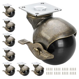JGJC Antique Brass Casters 2 inch, Vintage Caster Wheels for Furniture 8 Pack, Heavy Duty Plate Casters with Brake, Furniture Wheels Castors with Swivel Plate, Bulk Value Package