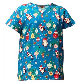 Uniforms Serene Women Fashion Christmas Medical Scrub Skating Penguins Black 2XL